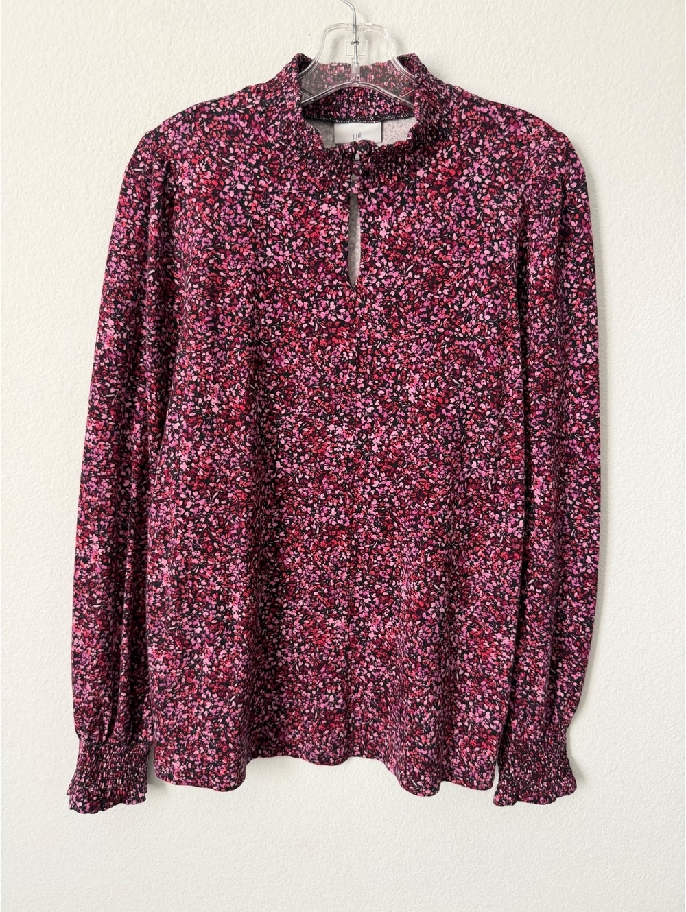 J. Jill Keyhole Neckline Cotton Blend Floral Stretch Blouse Women's Size M Tall